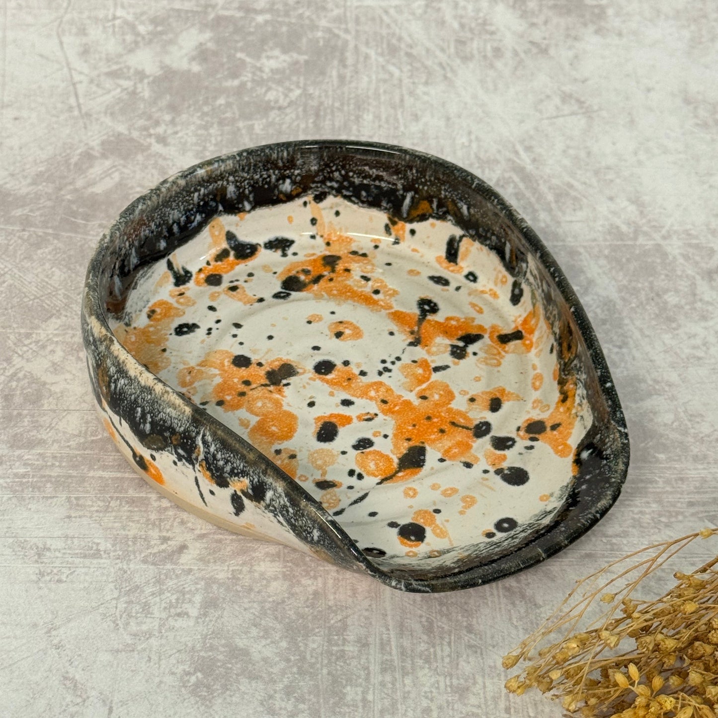 Spoonrest - Black/Orange Splatter