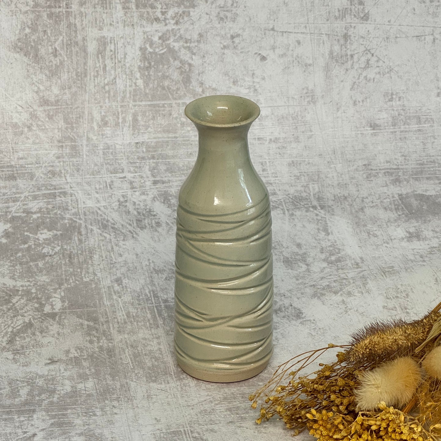 Carved Bottle Vase - Celadon