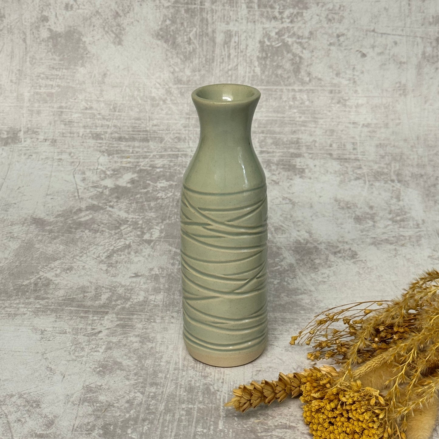 Carved Bud Vase - Celadon Blue