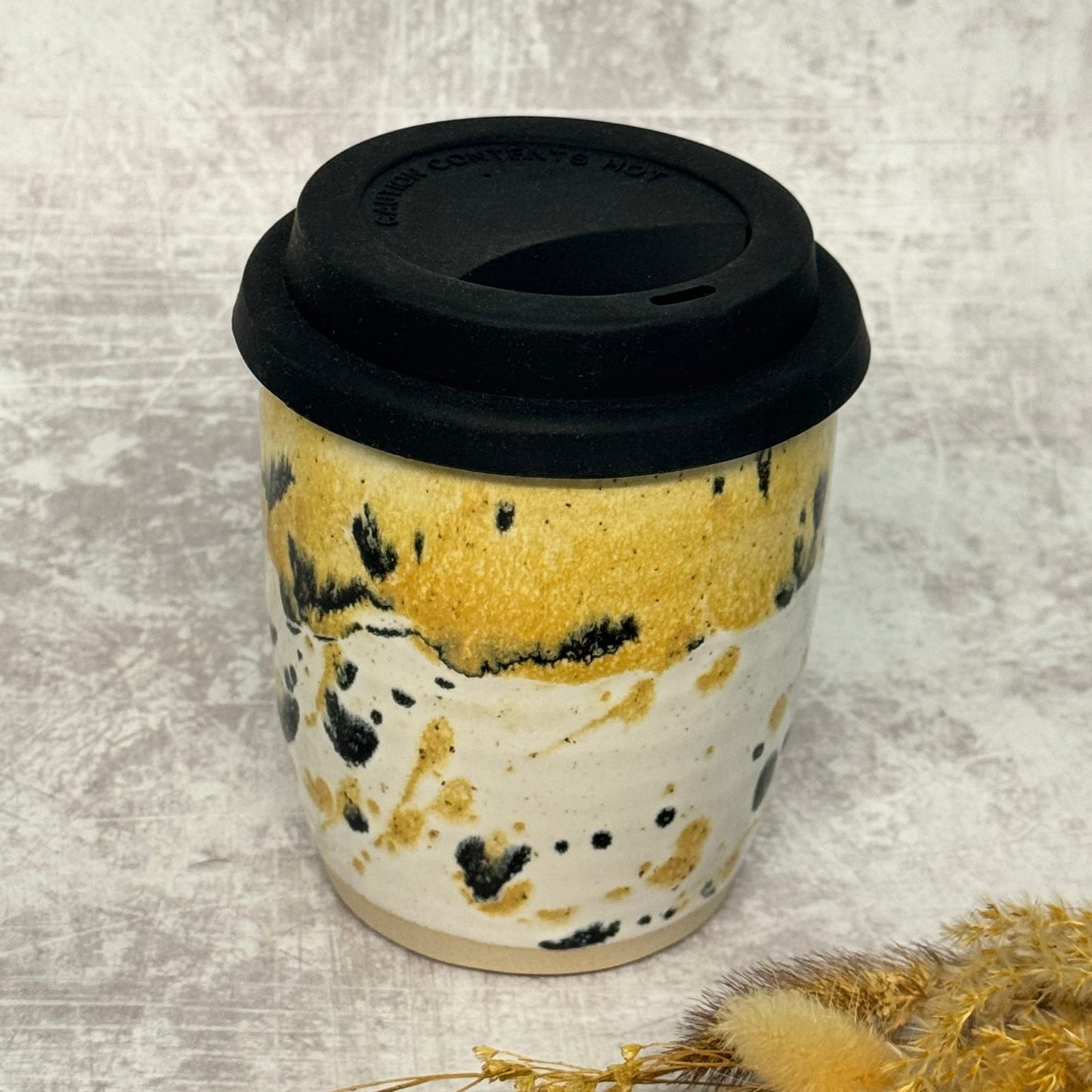 Takeaway Cup - Ochre/black splatter design