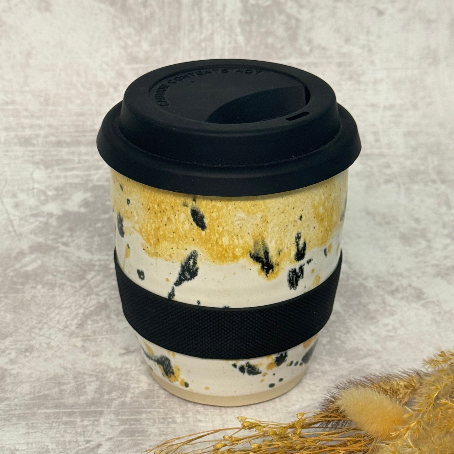 Takeaway Cup - Ochre/black splatter design