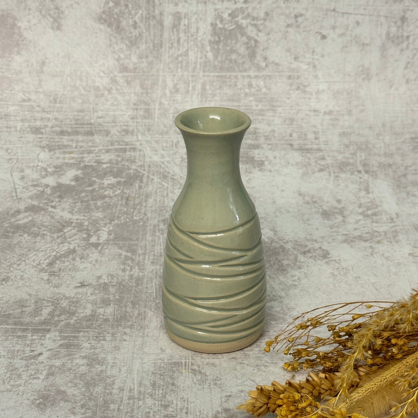 Carved Bud Vase - Celadon Blue