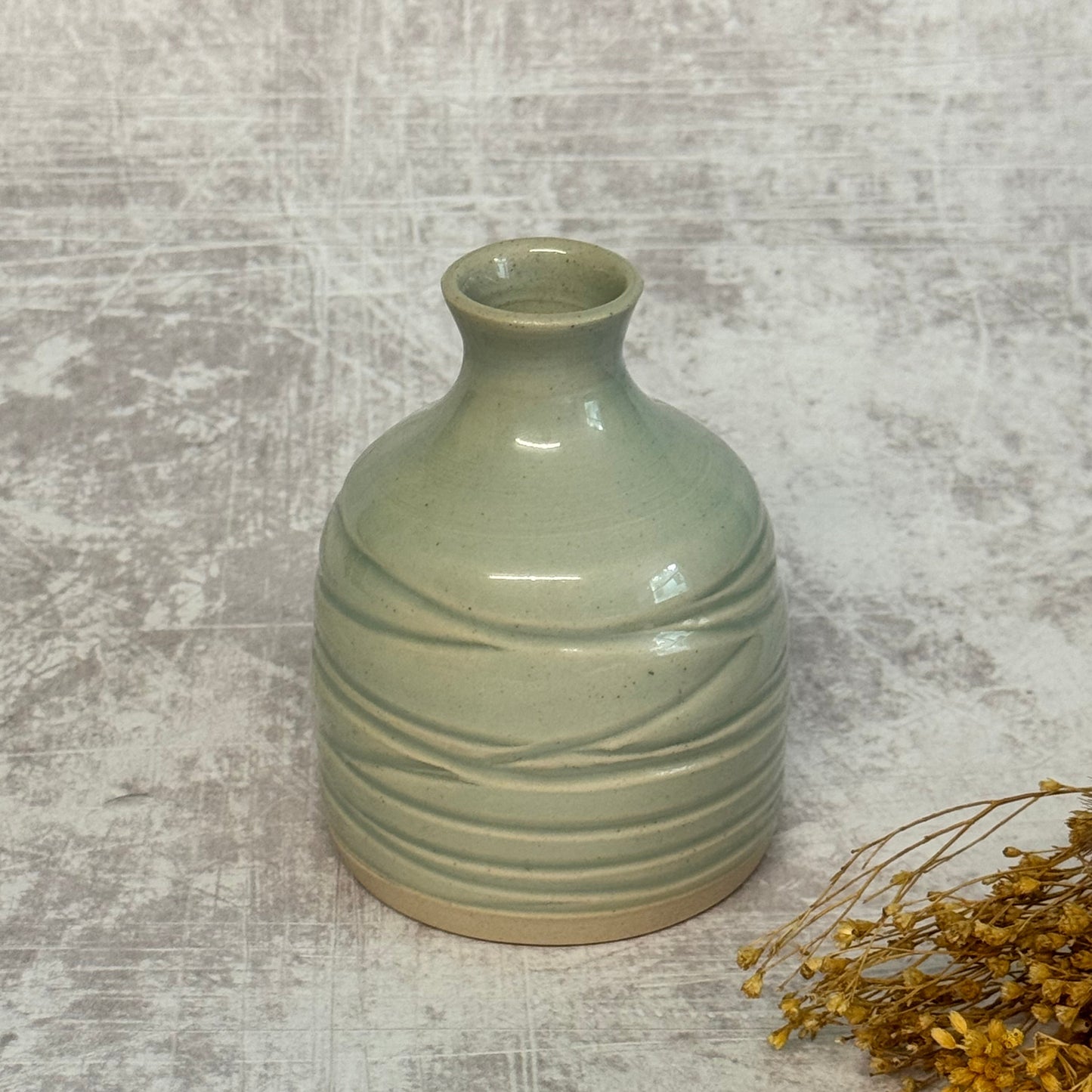 Carved Bud vase - Celadon