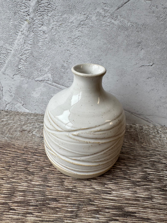 Carved bud vase - white