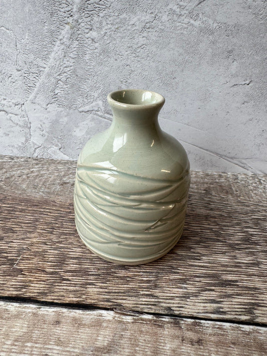 Carved bud vase - Celadon