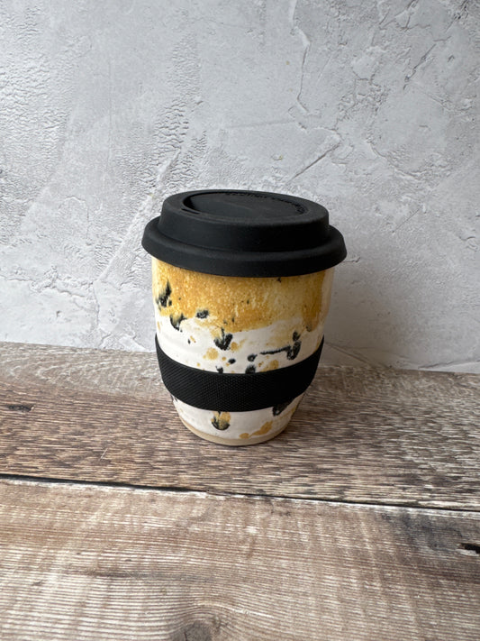 Takeaway Cup - Ochre/black splatter design