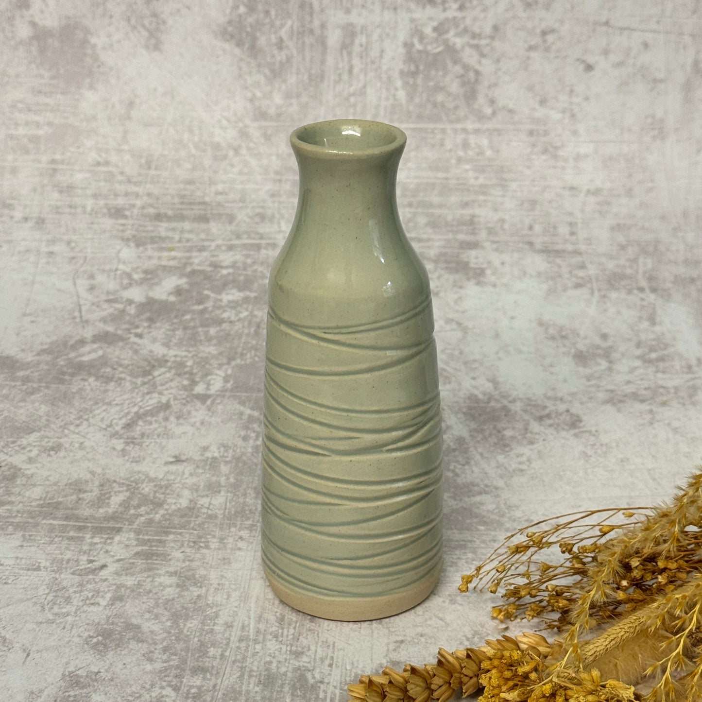 Carved Bud Vase - Celadon Blue