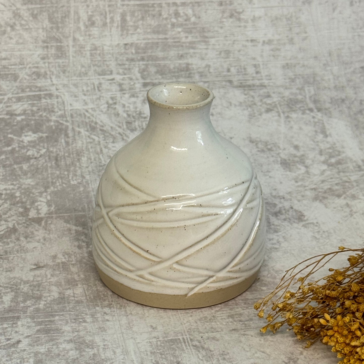 Carved Bud Vase - White