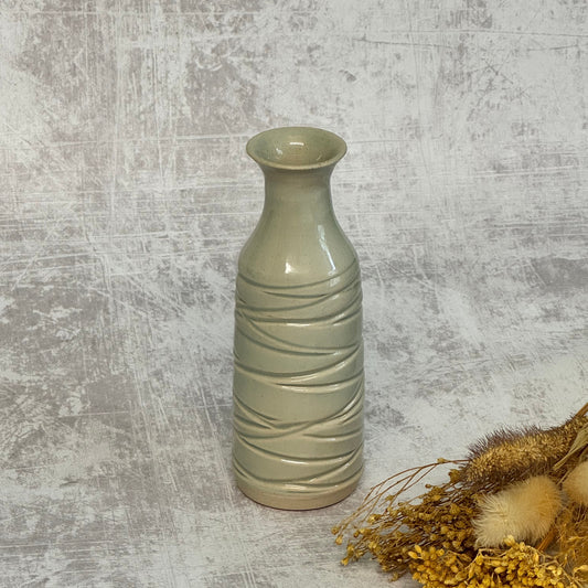 Carved Bottle Vase - Celadon