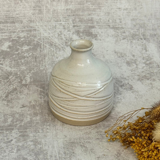 Carved bud vase - white