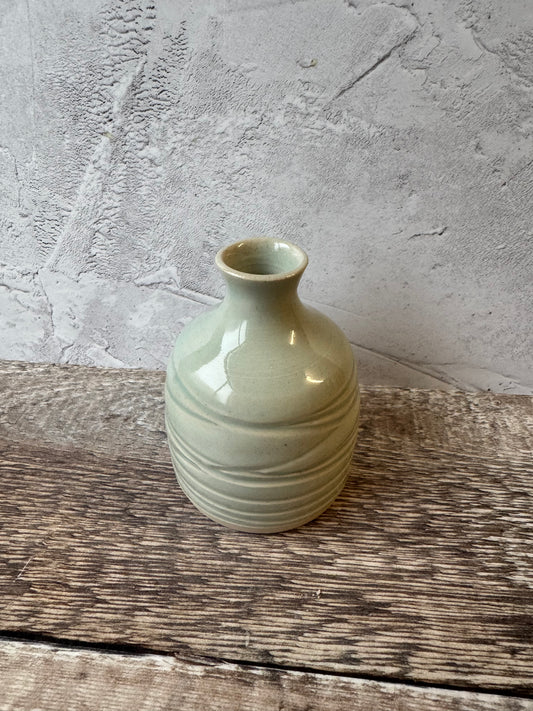 Carved Bud vase - Celadon