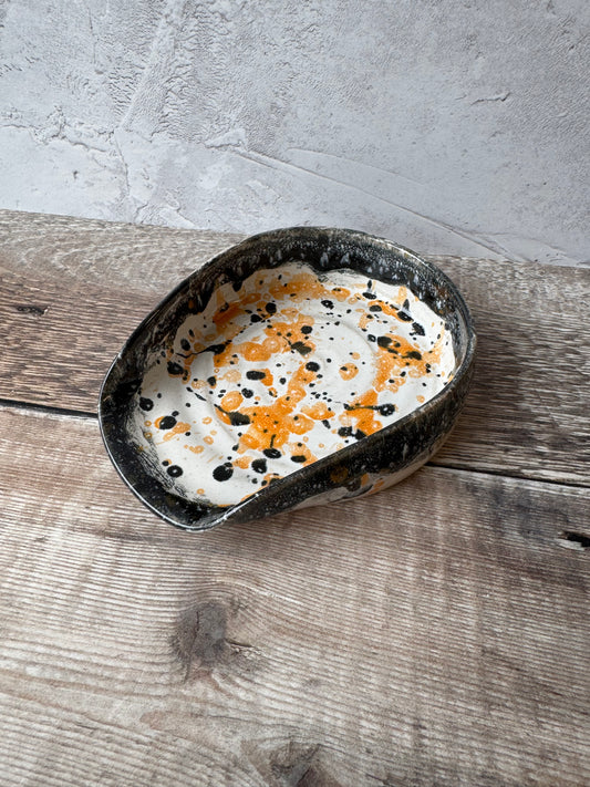 Spoonrest - Black/Orange Splatter